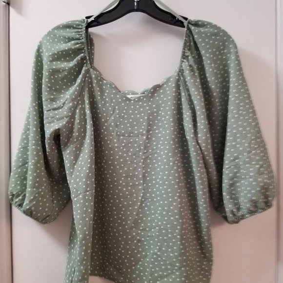 Blue Scalloped Neck Full Sleeve Top Pure Cotton